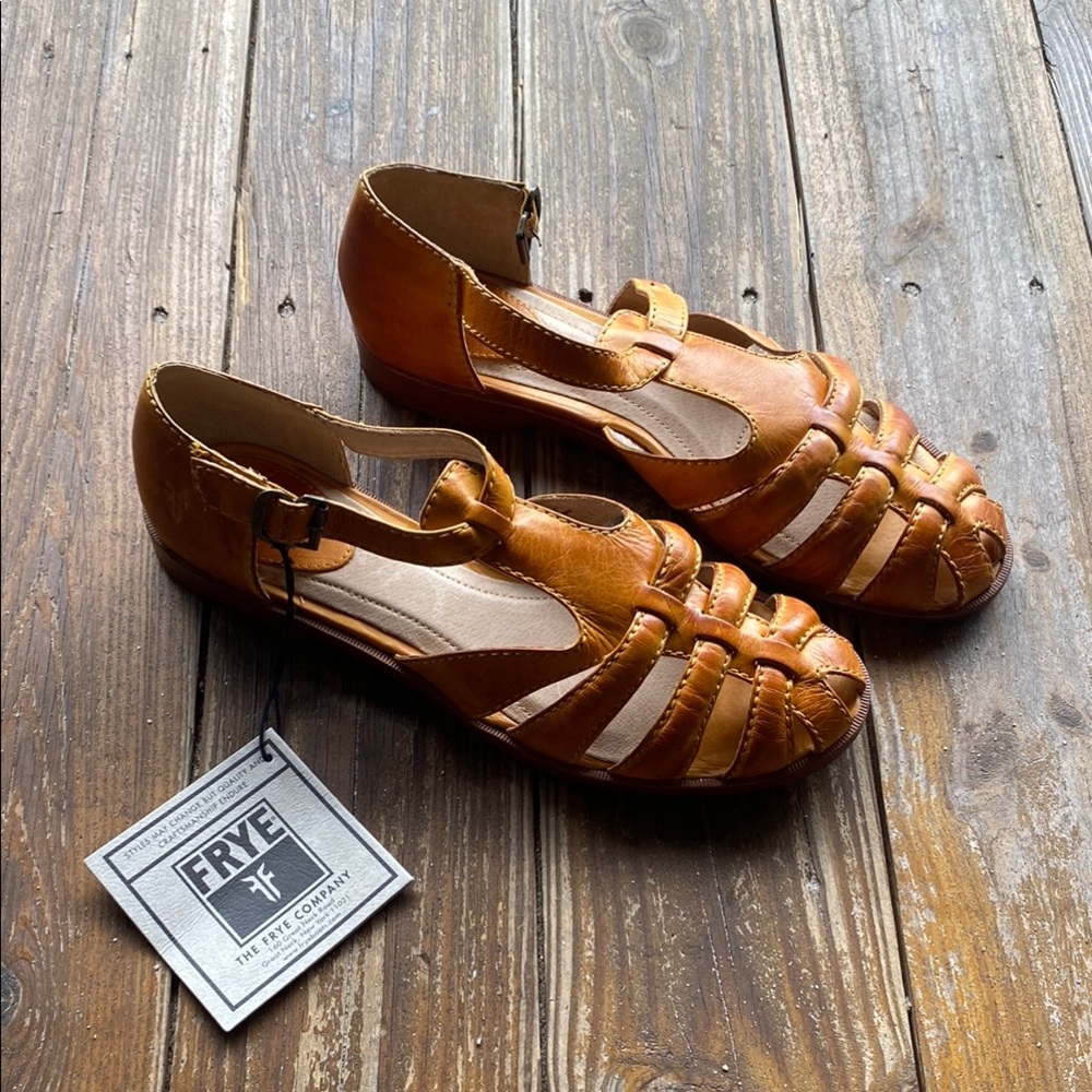 Frye Tan Leather Flats with Intricate Weaving